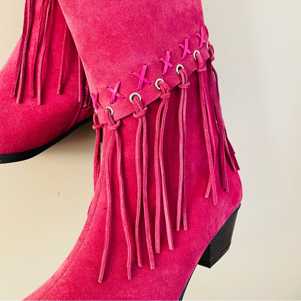 Suede Fringe Ankle Boots - Pink - Picture 6 of 16